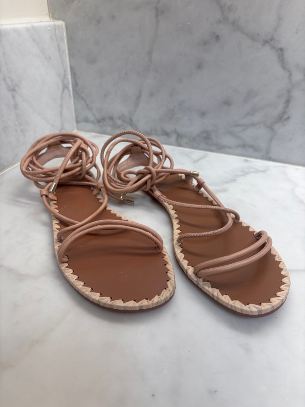 AD & Daughters Tie Up Leather Blush Gladiator Sandals size 8